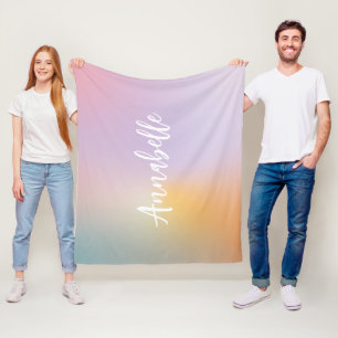 Pastel pink rainbow girly monogram simple script fleece blanket