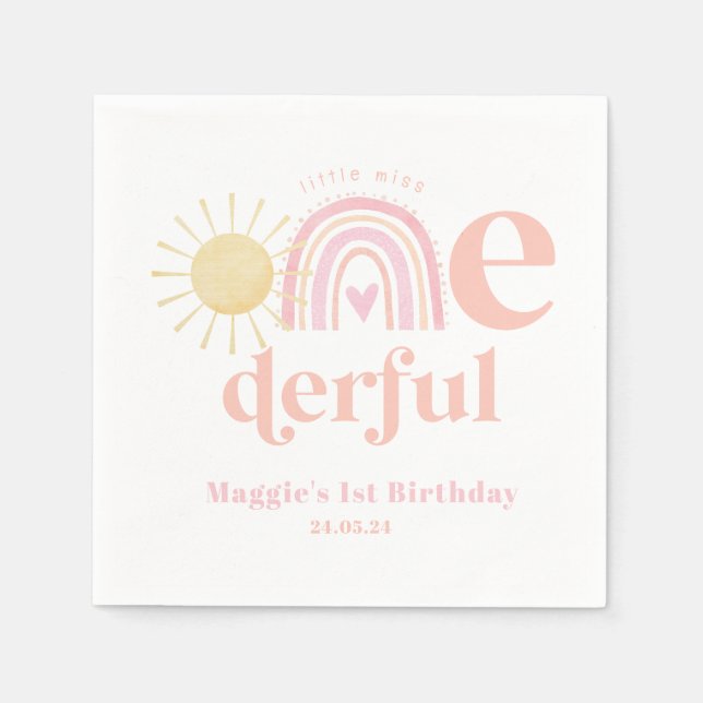 Pastel Pink Rainbow Little Miss ONEderful Birthday Napkins (Front)