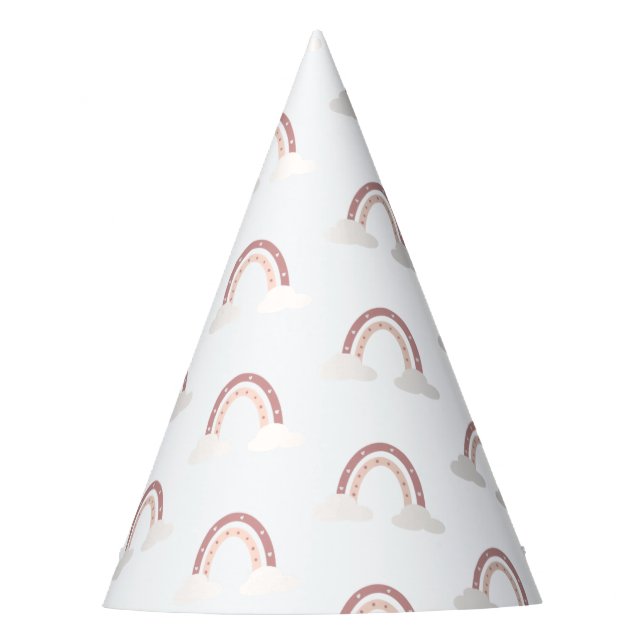 Pastel Pink Rainbow One First Birthday Party Hat (Front)