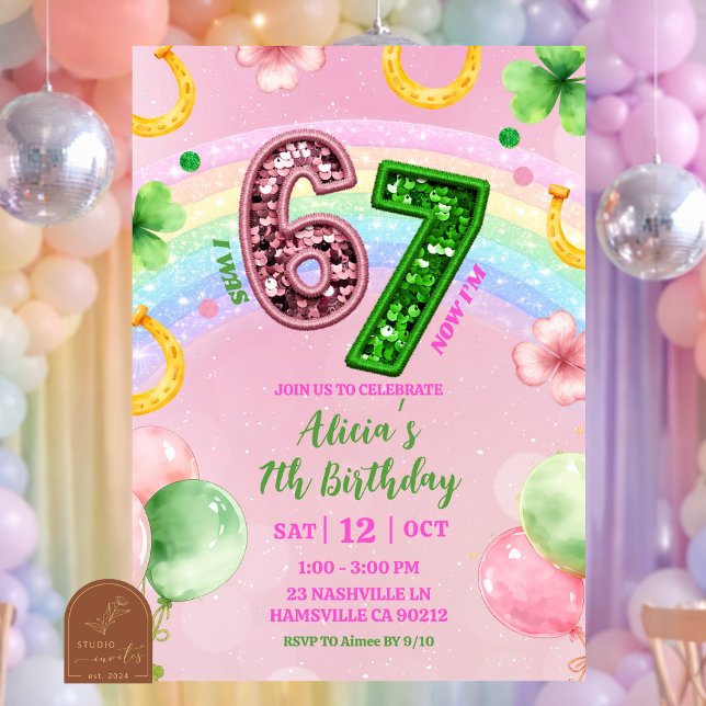 Pastel Pink Rainbow Sequin Glitter 67 St Patrick Invitation (Creator Uploaded)