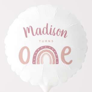 Pastel Pink Rainbow Your Name Turns One Birthday Balloon
