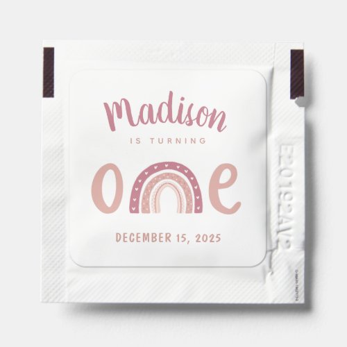 Pastel Pink Rainbow Your Name Turns One Birthday Hand Sanitizer Packet