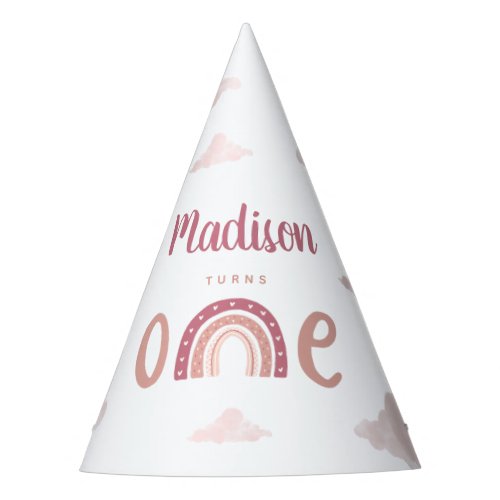 Pastel Pink Rainbow Your Name Turns One Birthday Party Hat