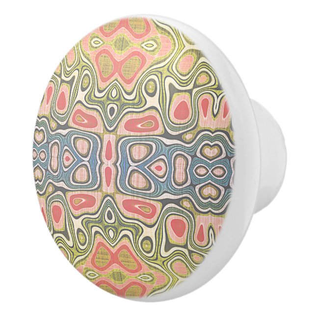 Pastel Pink Red Blue Yellow Green Tribal Pattern Ceramic Knob (Right)
