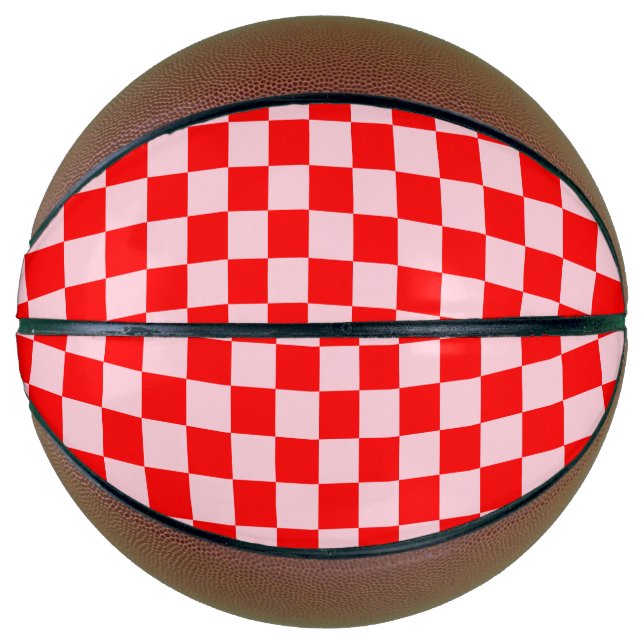 Pastel Pink Red Checkered Checkerboard Vintage Basketball (Front)