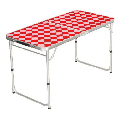 Pastel Pink Red Checkered Checkerboard Vintage Beer Pong Table