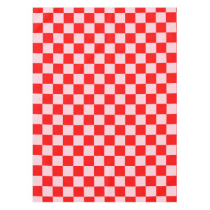 Pastel Pink Red Checkered Checkerboard Vintage Tablecloth