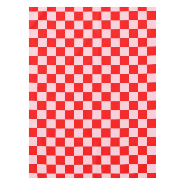 Pastel Pink Red Checkered Checkerboard Vintage Tablecloth (Front)