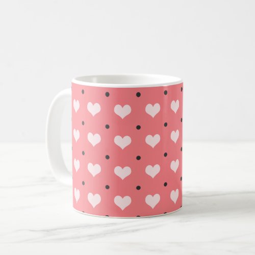 pastel pink red love hearts polka dots pattern coffee mug