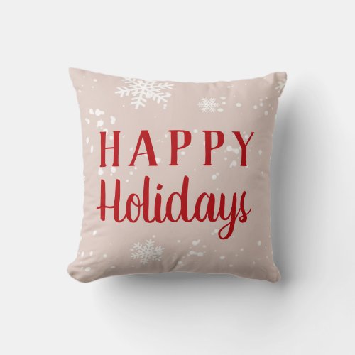 Pastel pink red snow modern typography christmas throw pillow