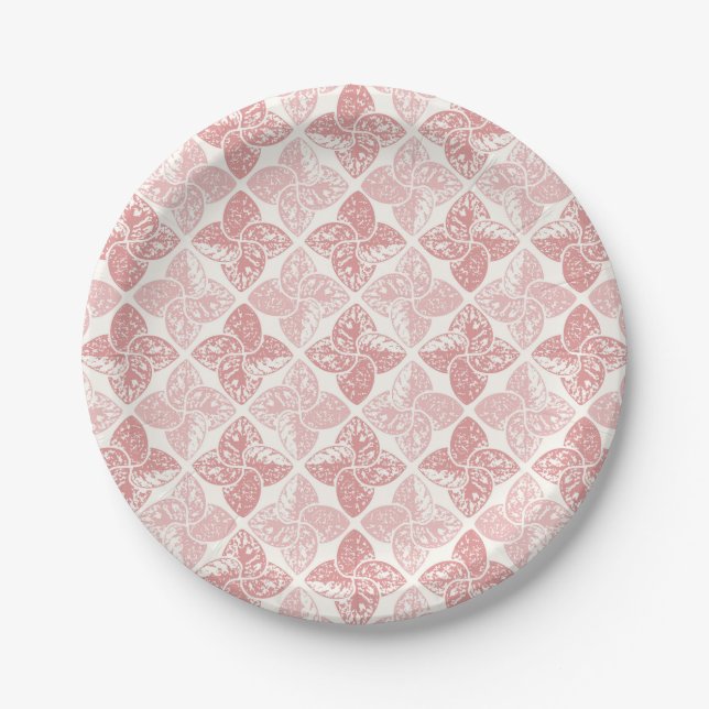 Pastel Pink Retro Floral Harlequin Paper Plates (Front)