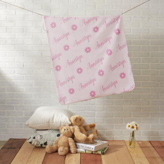 Pastel Pink Reversible Flower Feminine Custom Name Baby Blanket