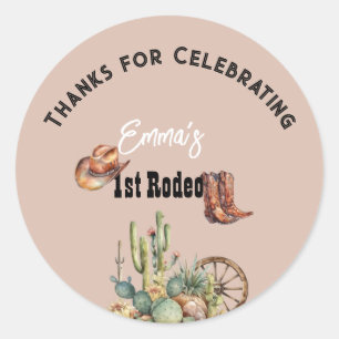Pastel Pink Rodeo Western Cowgirl 1st Birthday Classic Round Sticker