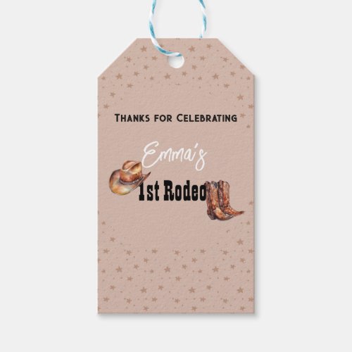 Pastel Pink Rodeo Western Cowgirl 1st Birthday Gift Tags