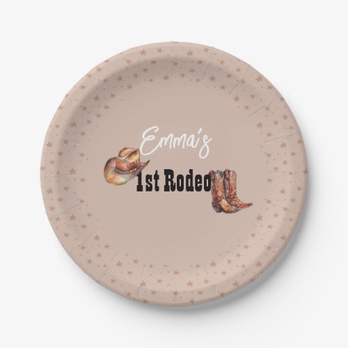 Pastel Pink Rodeo Western Cowgirl 1st Birthday Paper Plates