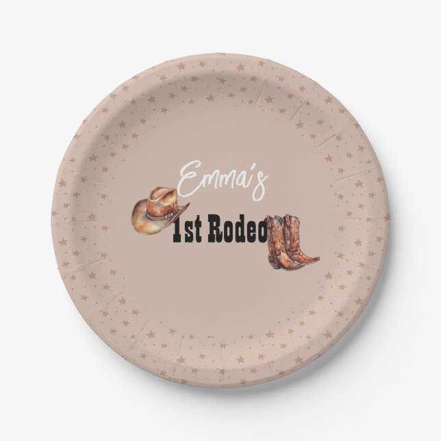 Pastel Pink Rodeo Western Cowgirl 1st Birthday Paper Plates (Front)