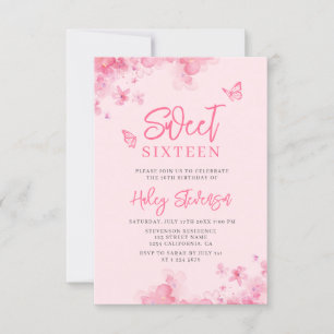 Pastel pink Romantic floral watercolor Sweet 16  Invitation