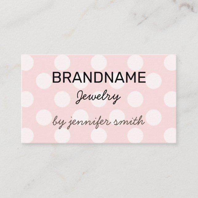 Pastel Pink Rosé 60s Polka Dots Dotted Handmade Business Card (Front)