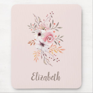 Pastel Pink, Rose Floral Bouquet – Personalized Mouse Pad