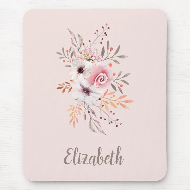 Pastel Pink, Rose Floral Bouquet – Personalized Mouse Pad (Front)