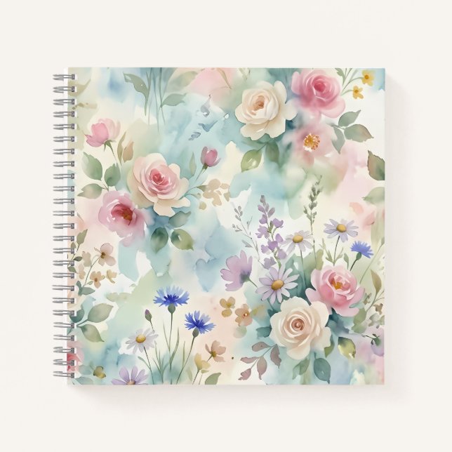 Pastel Pink Rose Floral Notebook (Front)