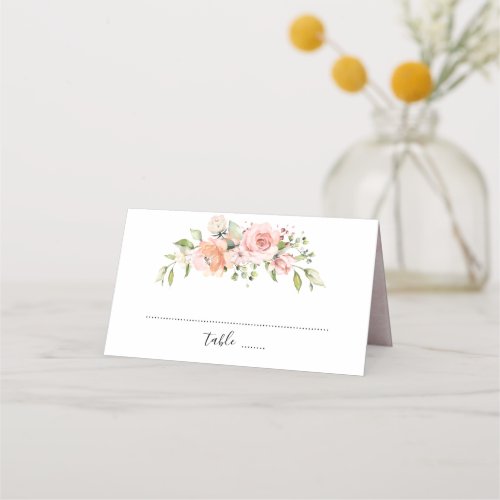 Pastel Pink Rose Florals Modern Botanical Wedding Place Card
