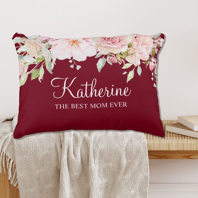 Pastel Pink Rose Flower Floral The Best Mom Ever Accent Pillow (In situ)