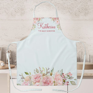 Pastel Pink Rose Flower Floral The Best Mom Ever Apron