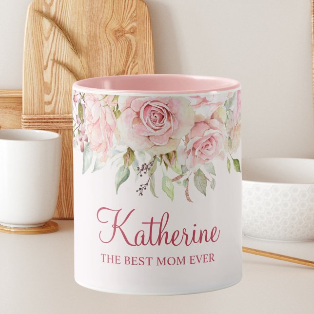 Pastel Pink Rose Flower Floral The Best Mom Ever Mug (In situ)