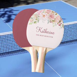 Pastel Pink Rose Flower Floral The Best Mom Ever Ping Pong Paddle
