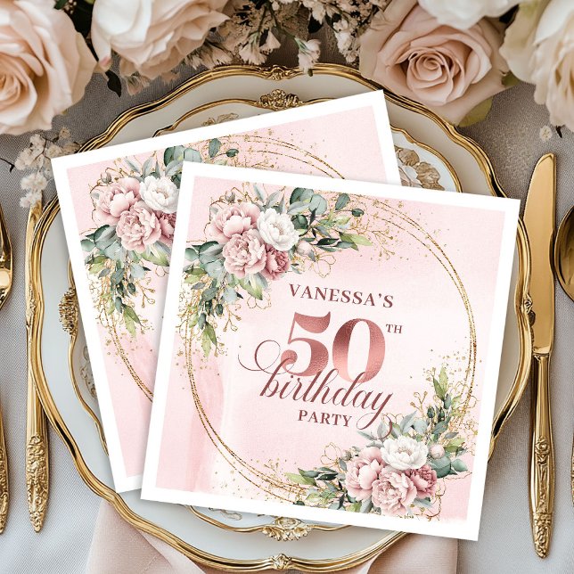 Pastel Pink Rose Gold Blush Flowers 50th Birthday  Napkins (Pastel Pink Rose Gold Blush Flowers 50th Birthday Napkins

)