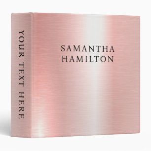Pastel Pink Rose Gold Metallic Look Stylish Serif 3 Ring Binder