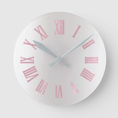 Pastel Pink Rose Gray Silver Ombre Minimal Black Round Clock