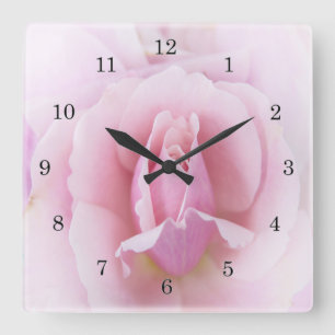 Pastel Pink Rose Square Wall Clock