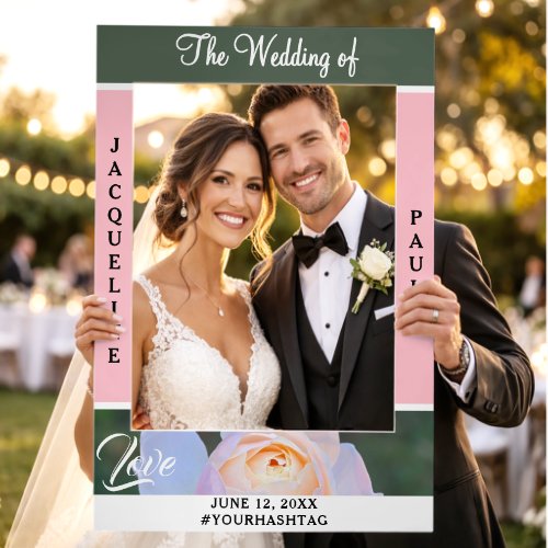 Pastel Pink Rose Wedding Bride Groom Love Selfie Frame