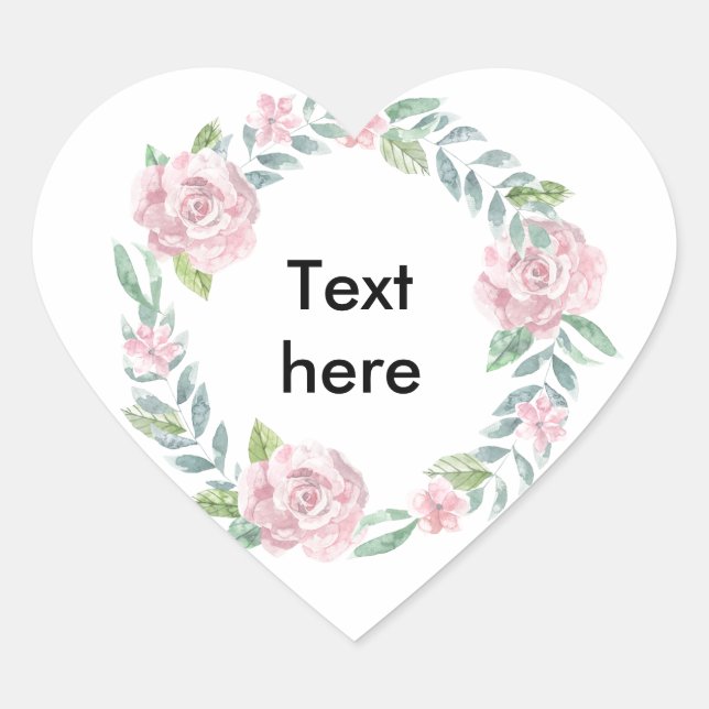 Pastel pink rose wreath to customize with a name heart sticker (Front)