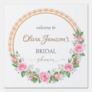 Pastel Pink Roses & Baby’s Breath Bridal Wreath Sign
