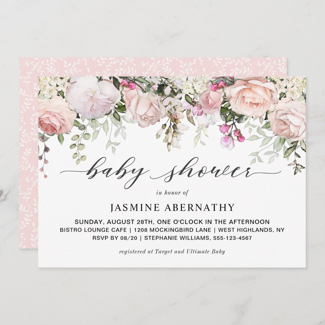 Pastel Pink Roses Baby Shower Invitation | Zazzle