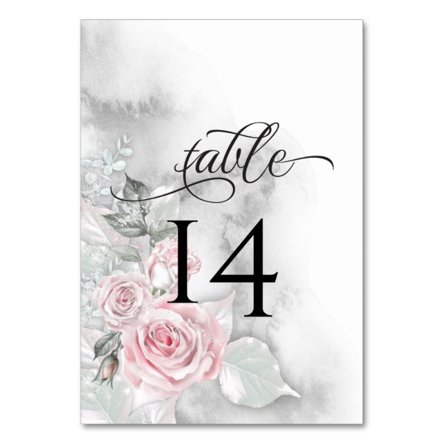 Pastel Pink Roses  BarefootBride™ Table Number (Front)
