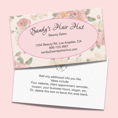 Pastel Pink Roses Beauty Salon Hair Stylist Business Card