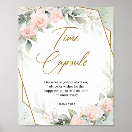 Pastel pink roses eucalyptus gold Time capsule Poster