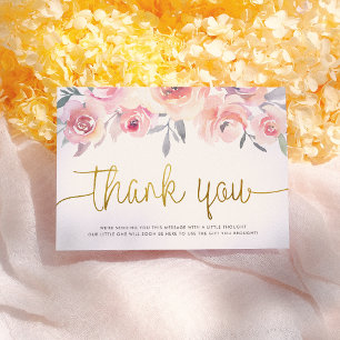 Pastel Pink Roses & Greenery Chic Baby Shower Letterpress Thank You Card