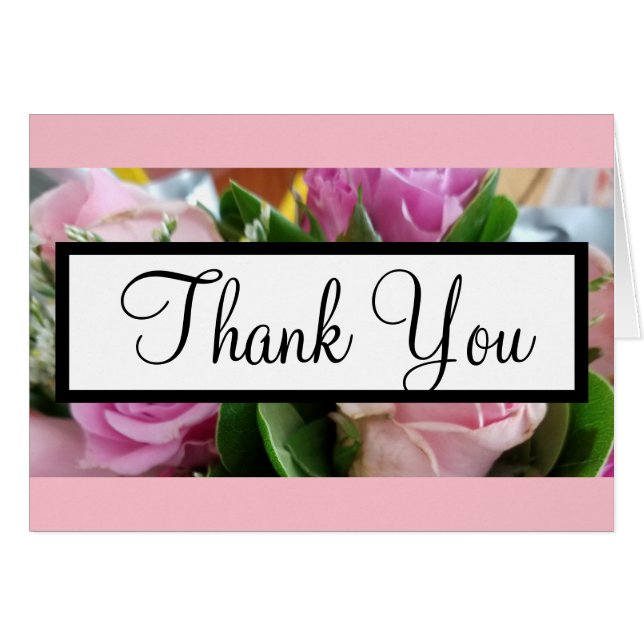 Pastel Pink Roses Monogram Wedding Thank You PHOTO (Front Horizontal)