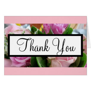 Pastel Pink Roses Monogram Wedding Thank You PHOTO Cards