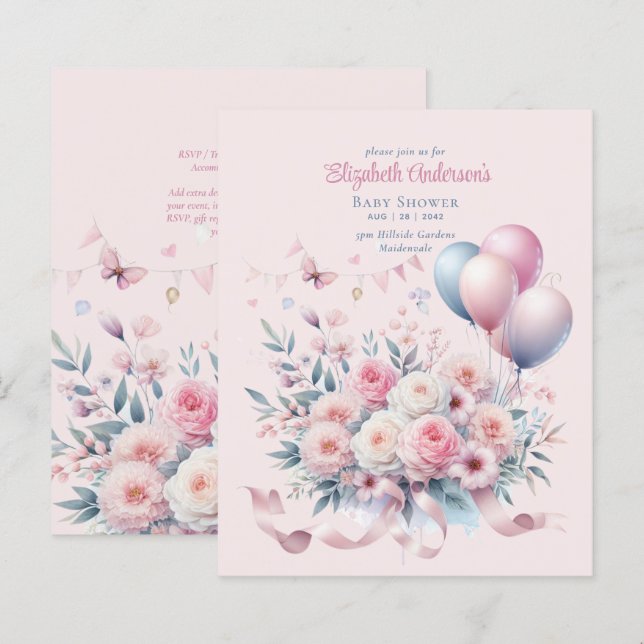 Pastel Pink Roses Ribbons Baby Shower Elegant Soft (Front/Back)