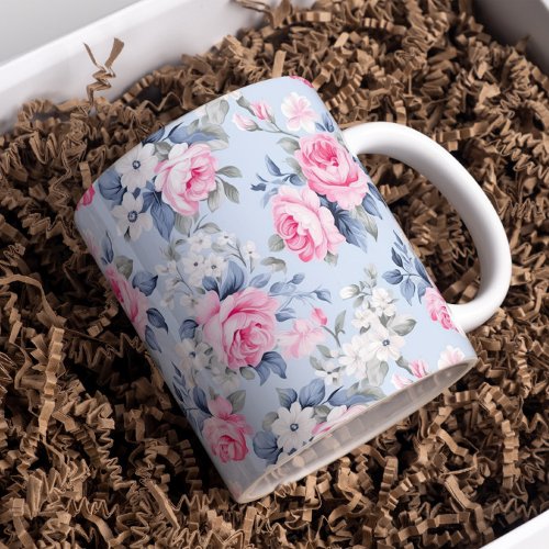 Pastel pink roses shabby chic floral pattern coffee mug
