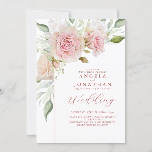 Pastel Pink Roses Wedding Invitation