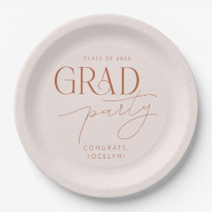 Pastel Pink Rust Minimalist Grad Party Paper Plates