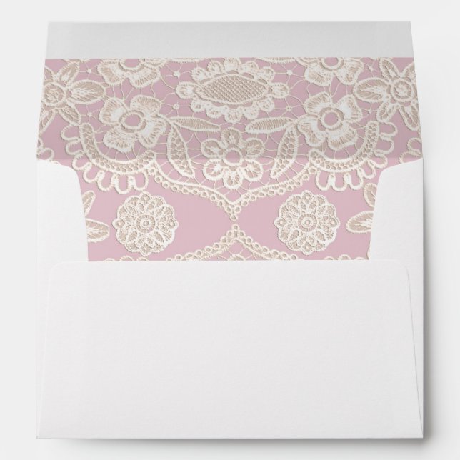 Pastel Pink Rustic Lace Return Address Wedding Envelope (Back (Bottom))