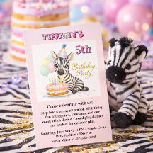 Pastel Pink Safari Zebra Girl Five Birthday Party